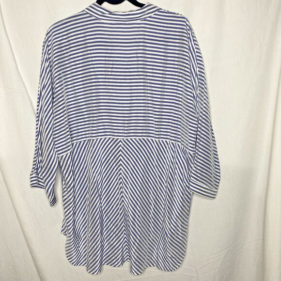 CHICO'S Tunic Button Down Striped Rayon Oversized 3/4 Sleeve XL Womens 2 Blue - Picture 2 of 7